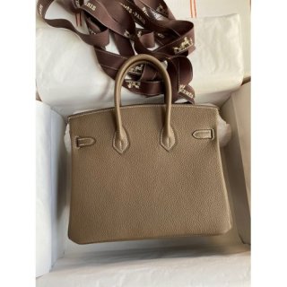 Hermes Birkin 25 Handmade Bag In Taupe Clemence Leather