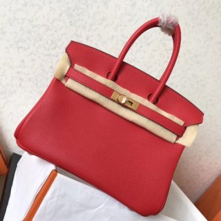 Hermes Red Clemence Birkin 25cm Handmade Bag