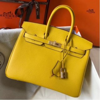 Hermes Birkin 25cm Bag In Soleil Clemence Leather Handmade Bag