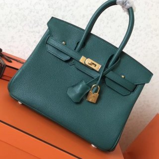 Hermes Malachite Clemence Birkin 25cm Handmade Bag