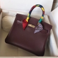 Hermes Birkin 25 Handmade Bag In Burgundy Swift Leather