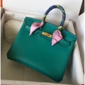 Hermes Birkin 25 Handmade Bag In Malachite Swift Leather