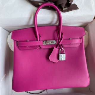 Hermes Birkin 25 Retourne Handmade Bag In Rose Purple Swift Calfskin