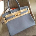 Hermes Blue Lin Clemence Birkin 30cm Handmade Bag