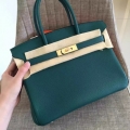 Hermes Malachite Clemence Birkin 30cm Handmade Bag