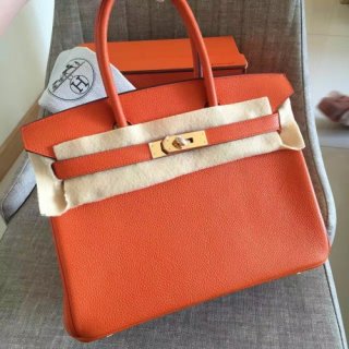 Hermes Orange Clemence Birkin 30cm Handmade Bag