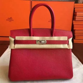 Hermes Red Epsom Birkin 30cm Handmade Bag