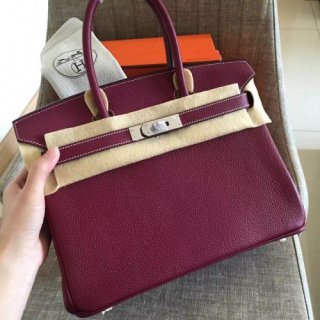 Hermes Ruby Clemence Birkin 30cm Handmade Bag