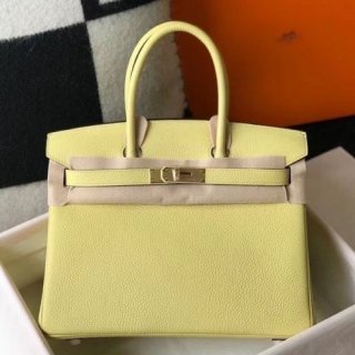 Hermes Birkin 30cm 35cm Bag In Jaune Poussin Clemence Leather