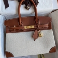 Hermes Birkin 30CM Handmade Bag In Toile & Gold Swift Leather