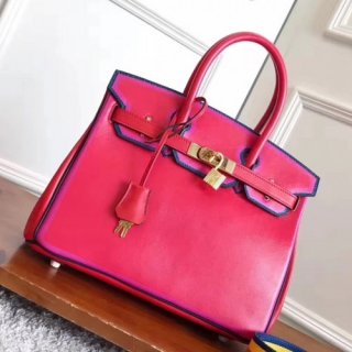 Hermes Red With Indigo Piping Goatskin Birkin 30cm Bag