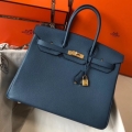 Hermes Birkin 30cm 35cm Bag In Blue Agate Clemence Leather