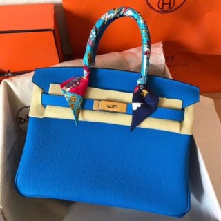 Hermes Birkin 30cm 35cm Bag In Blue Clemence Leather