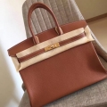 Hermes Gold Clemence Birkin 35cm Handmade Bag