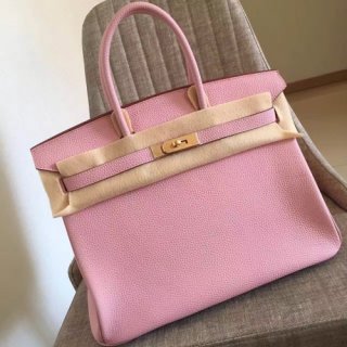 Hermes Pink Clemence Birkin 35cm Handmade Bag