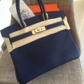 Hermes Sapphire Clemence Birkin 35cm Handmade Bag