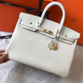 Hermes Birkin 40 Handmade Bag In White Clemence Leather