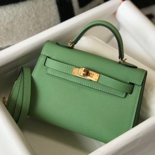 Hermes Kelly Mini II Sellier Bag In Vert Criquet Epsom Leather