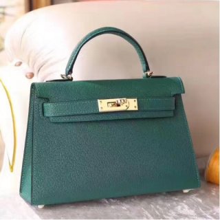 Hermes Malachite Chevre Kelly Mini II 20cm Handmade Bag