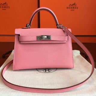 Hermes Rose Confetti Epsom Kelly Mini II 20cm Handmade Bag