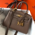 Hermes Etoupe Clemence Kelly 20cm GHW Bag