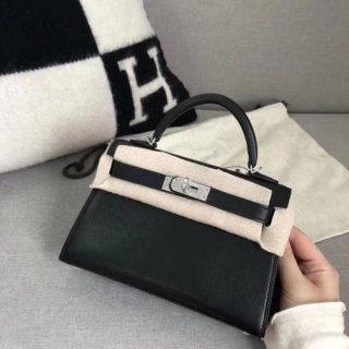 Hermes Black Swift Kelly Mini II 20cm Handmade Bag