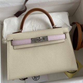 Hermes HSS Kelly Mini II Sellier Tri-color Bag In Craie/Pink/Gold Epsom Calfskin