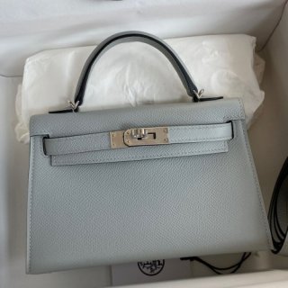 Hermes Kelly Mini II Sellier Handmade Bag In Blue Glacier Epsom Calfskin