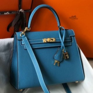 Hermes Epsom Kelly 25cm Sellier Handmade Blue Jean Bag