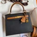 Hermes Kelly Sellier 25 Bicolor Bag in Black and Gold Epsom Calfskin