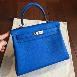 Hermes Blue Clemence Kelly 25cm Retourne Handmade Bag