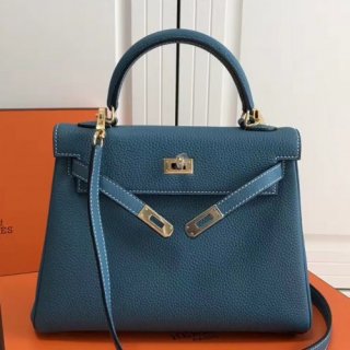 Hermes Blue Jean Clemence Kelly 25cm GHW Bag