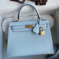 Hermes Kelly Sellier 25CM Handmade Bag In Celeste Epsom Calfskin