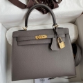 Hermes Kelly Sellier 25CM Handmade Bag In Etain Epsom Calfskin