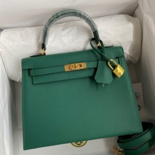 Hermes Kelly Sellier 25CM Handmade Bag In Malachite Epsom Calfskin