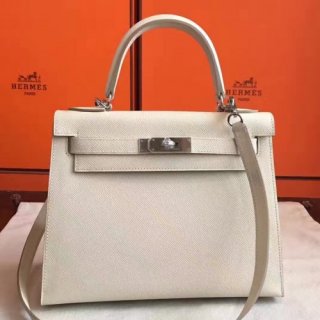 Hermes White Epsom Kelly Sellier 28cm Handmade Bag