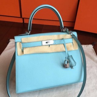 Hermes Blue Atoll Epsom Kelly Sellier 28cm Handmade Bag