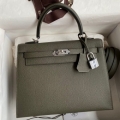 Hermes Kelly Sellier 28 Handmade Bag In Vert De Gris Epsom Calfskin