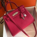 Hermes Rose Red Clemence Kelly 28cm Bag