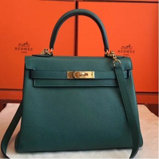 Hermes Malachite Clemence Kelly Retourne 28cm Handmade Bag