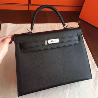 Hermes Black Epsom Kelly 32cm Sellier Handmade Bag