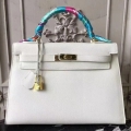 Hermes White Epsom Kelly 32cm Sellier Bag