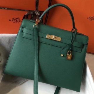 Hermes Kelly 32cm Sellier Bag In Malachite Epsom Leather