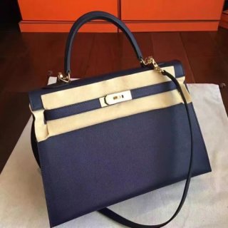 Hermes Sapphire Epsom Kelly 32cm Sellier Handmade Bag