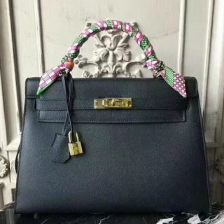 Hermes Black Epsom Kelly 32cm Sellier Bag