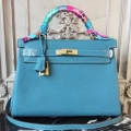 Hermes Blue Jean Clemence Kelly 32cm Retourne Bag