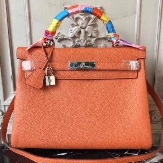 Hermes Orange Clemence Kelly 32cm Retourne Bag