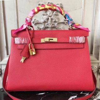 Hermes Red Clemence Kelly 32cm Retourne Bag