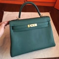 Hermes Malachite Clemence Kelly Retourne 32cm Handmade Bag