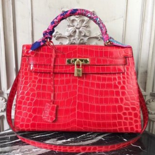 Hermes Kelly 32cm Bag In Red Crocodile Leather